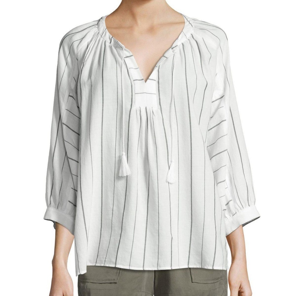 Joie S women white tie peasant blouse 3/4 sleeve